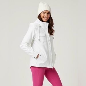Ellabee White Sailing Jacket Medium Hood, Zip Pockets Drawstring Waist‎